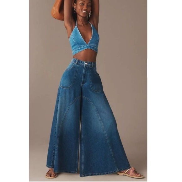 Pilcro Godet Palazzo Mid-Rise Wide-Leg Jeans Sz 26 EUC
